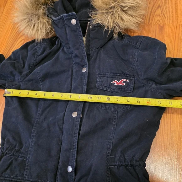 Hollister Y2K Navy Blue Hooded Utility Coat Sherpa Lined Jacket Women's Size M - Picture 8 of 16